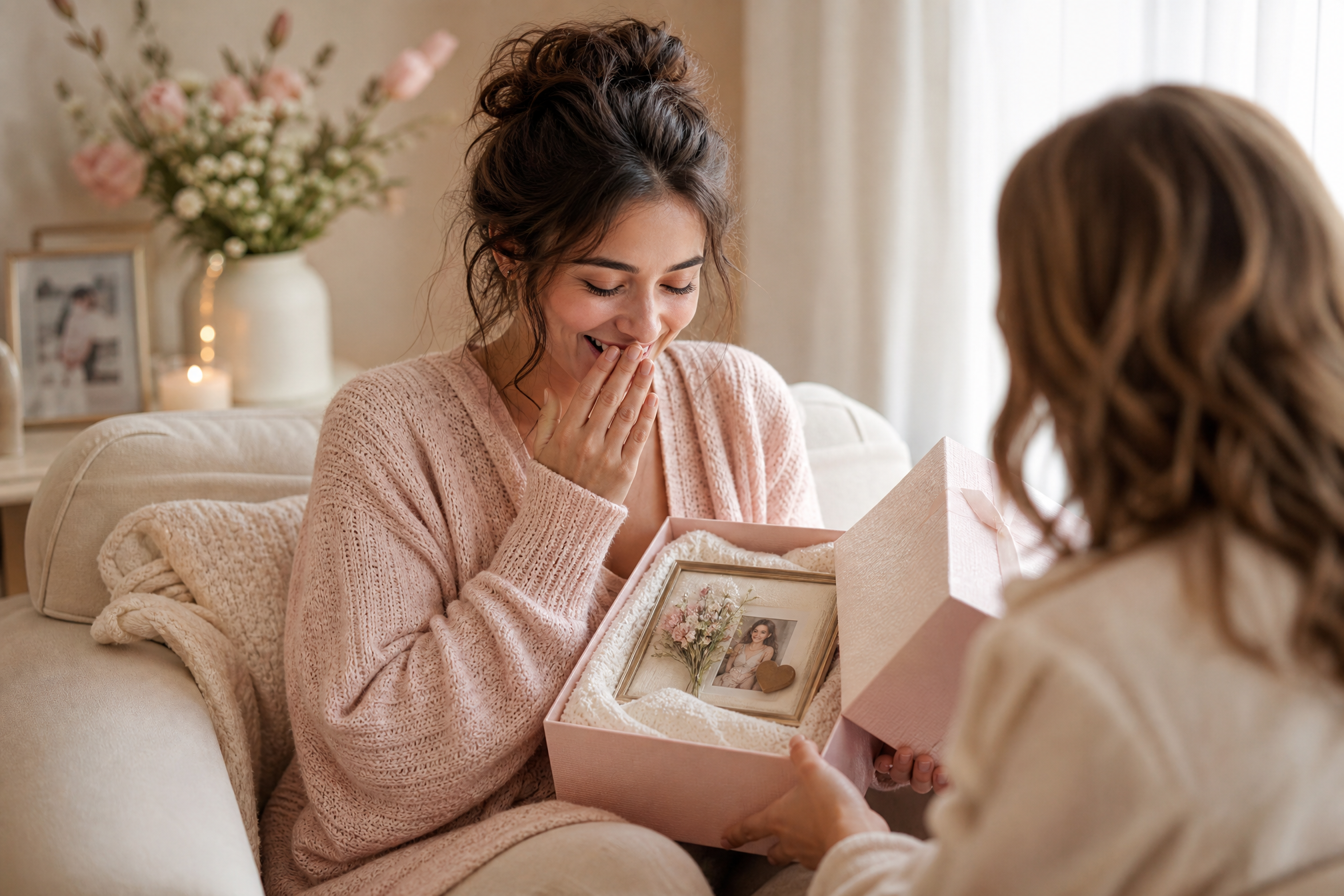 A person opening a personalised keepsake gift, a tender gifting moment